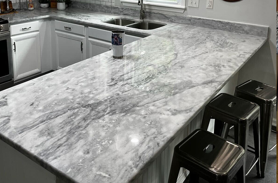 Beautifully Elegant Kitchen Countertop With Variable Shades Of White To Black Veins Running Through For Added Texture