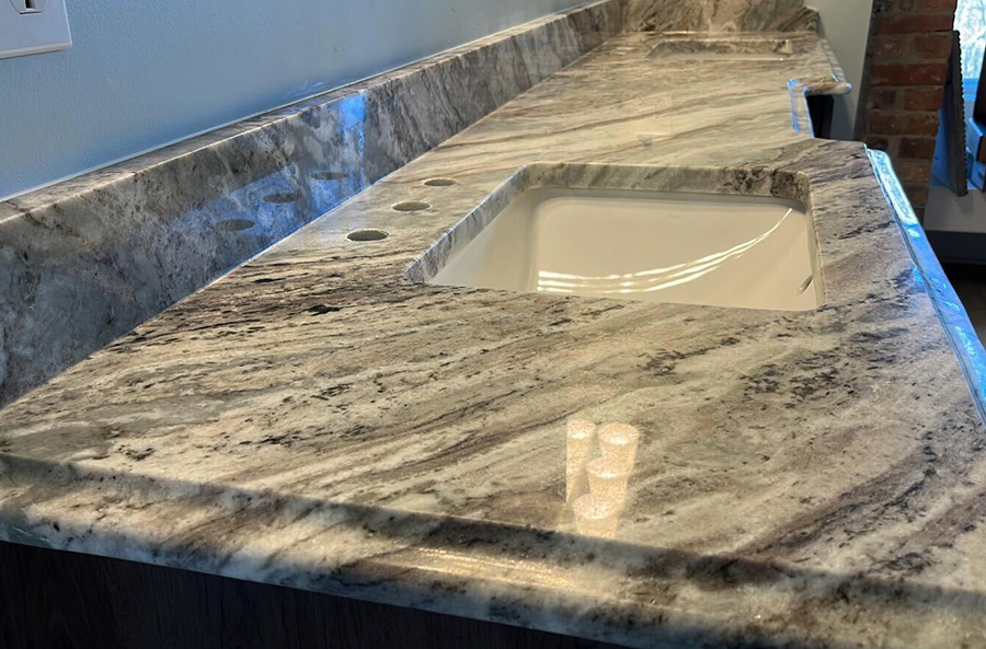 fantasy brown double vanity countertop installation for master bath in lexington ky completed by granite depot of lexington